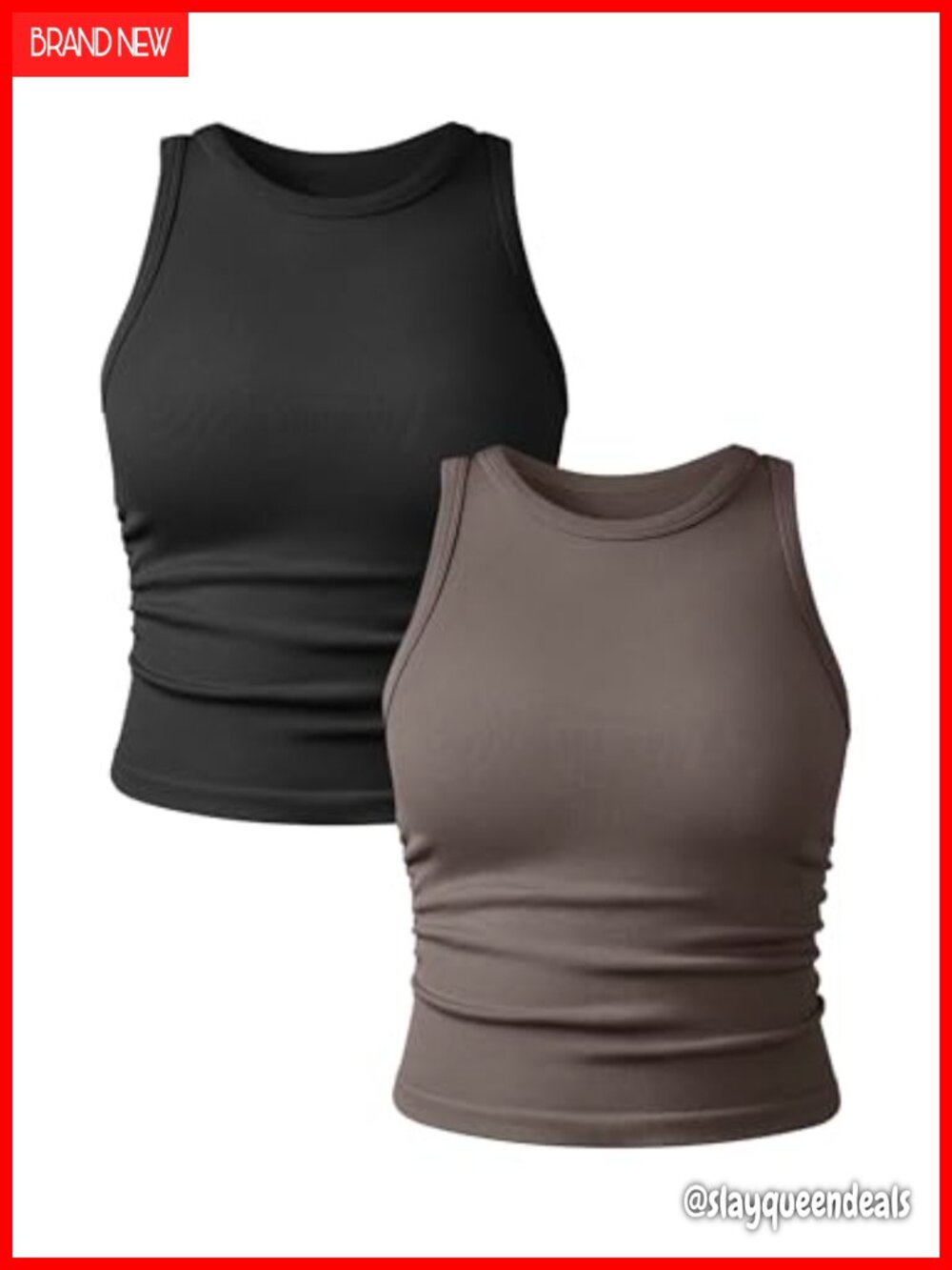 Women's Seamless Ribbed Crop Tank Tops 2 Pack Nylon Spandex Crew Neck